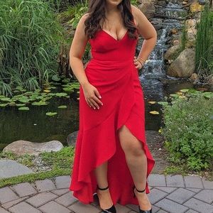 Xscape Formal Red High-low V-Neck Sleeveless Dress